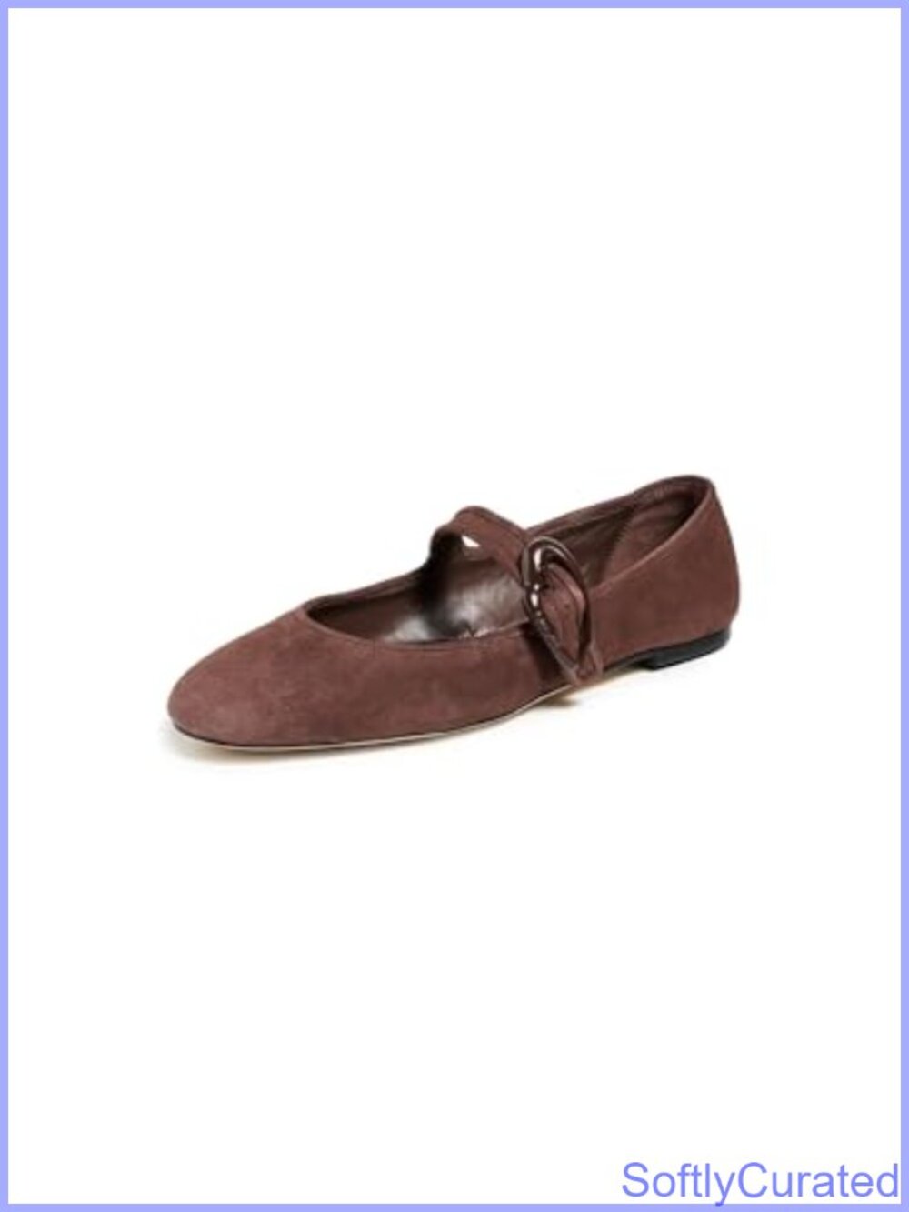 Suede Ballet Flats Tonal Buckle Strap Leather Sole Women's Shoes